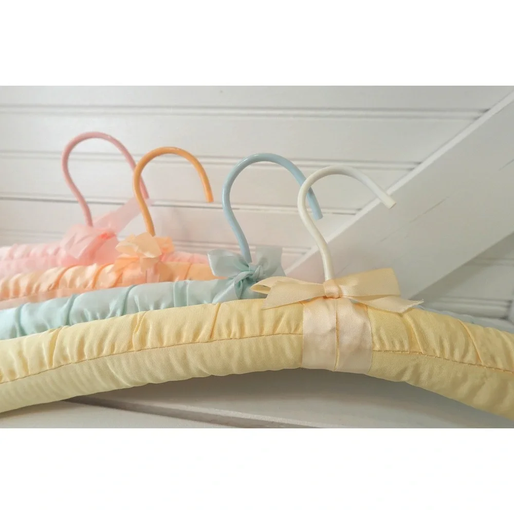 Vintage Hangers Satin Padded Set of Four Pastel Colors Wrapped Wire R.O.C. 80s